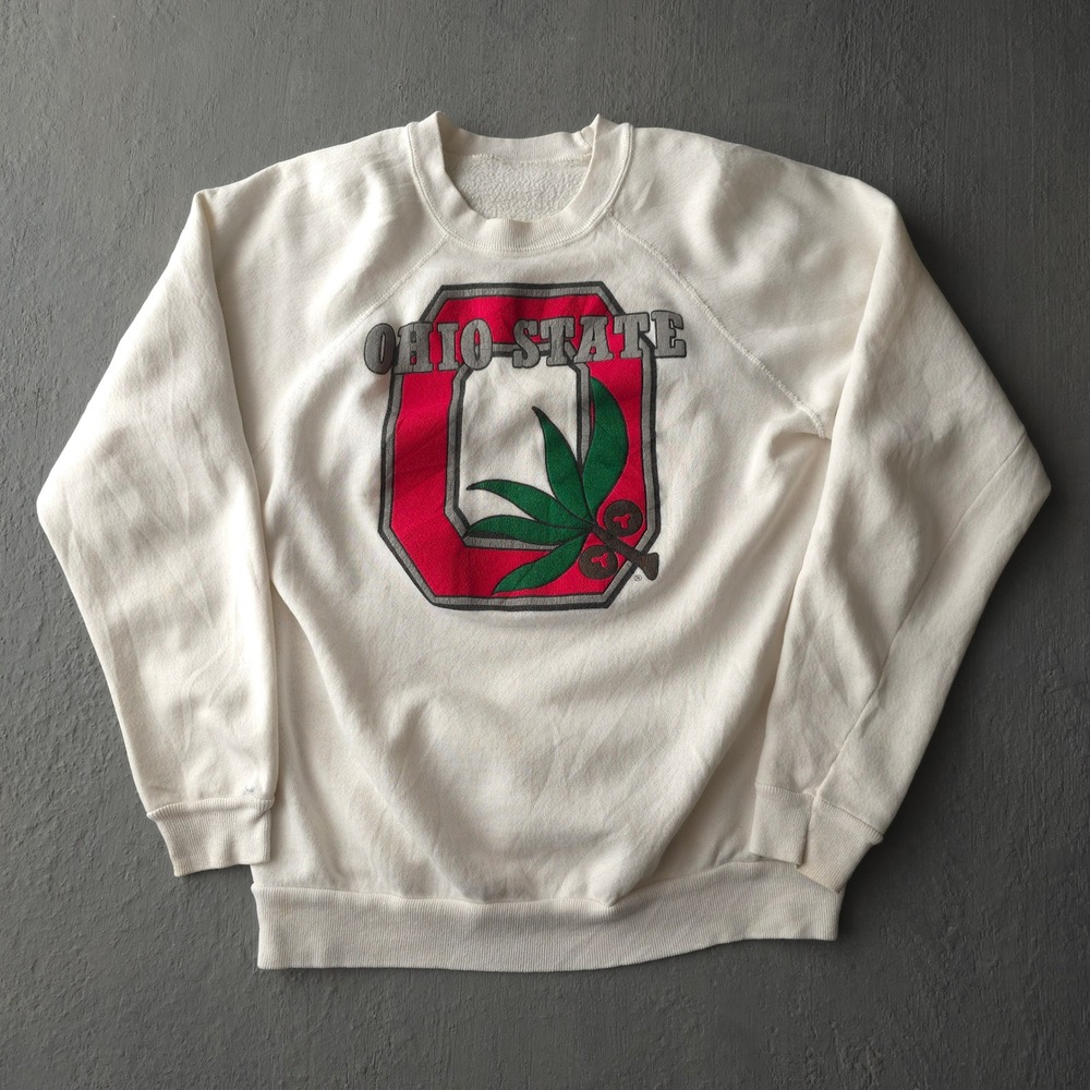 Vintage 80s White Ohio State Sweatshirt Size M Raglan Made in USA